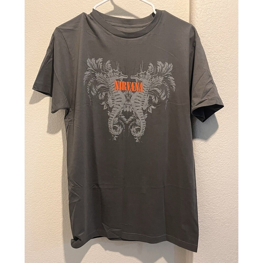 Nirvana Shirt Mens  M Gray Seahorse Double Graphic Tee Band Rock Music Logo